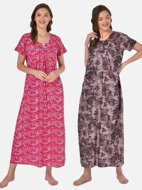 

Klamotten Set of 2 Printed Pure Cotton Maxi Nightdresses, Red