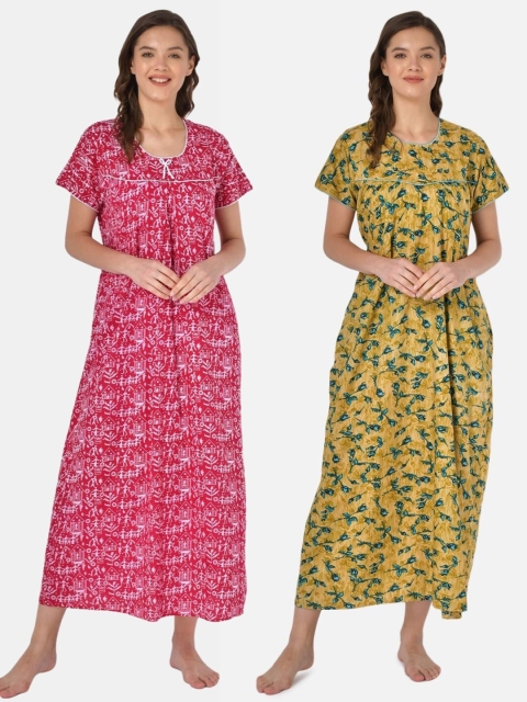 

Klamotten Set of 2 Printed Pure Cotton Maxi Nightdresses, Red