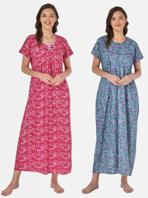 

Klamotten Set of 2 Printed Pure Cotton Maxi Nightdresses, Red
