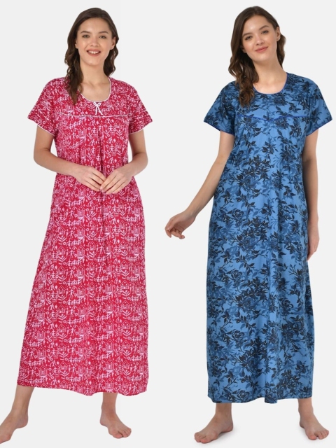 

Klamotten Set of 2 Printed Pure Cotton Maxi Nightdresses, Red