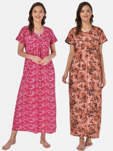 

Klamotten Set of 2 Printed Pure Cotton Maxi Nightdresses, Red