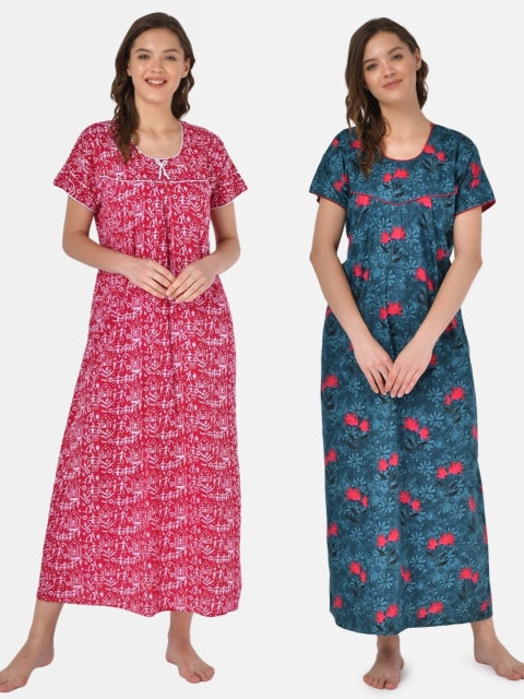 

Klamotten Set of 2 Printed Pure Cotton Maxi Nightdresses, Red