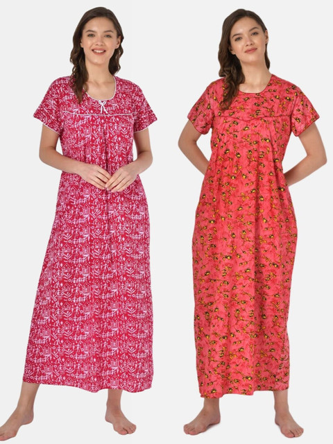

Klamotten Set of 2 Printed Pure Cotton Maxi Nightdresses, Red