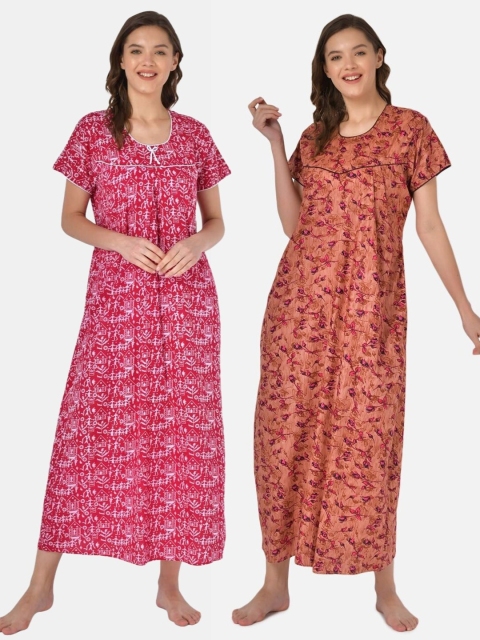 

Klamotten Set of 2 Printed Pure Cotton Maxi Nightdresses, Red