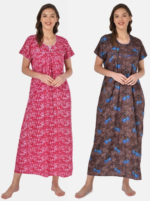 

Klamotten Set of 2 Printed Pure Cotton Maxi Nightdresses, Red