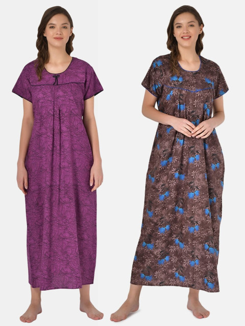 

Klamotten Set-2 Purple& Blue Printed Maxi Nightdress