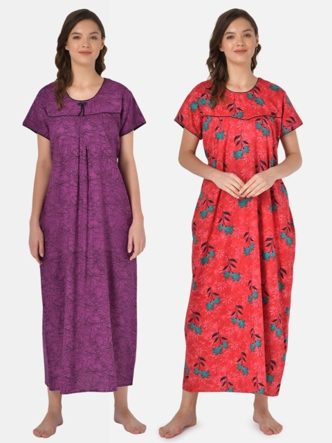 

Klamotten Set-2 Purple& Red Printed Maxi Nightdress
