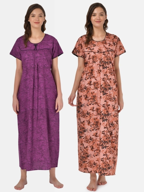 

Klamotten Set-2 Purple& Brown Printed Maxi Nightdress