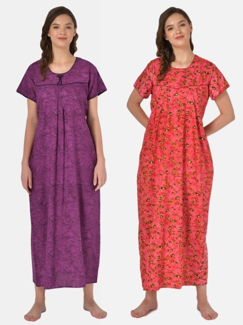 

Klamotten Set-2 Purple& Red Printed Maxi Nightdress