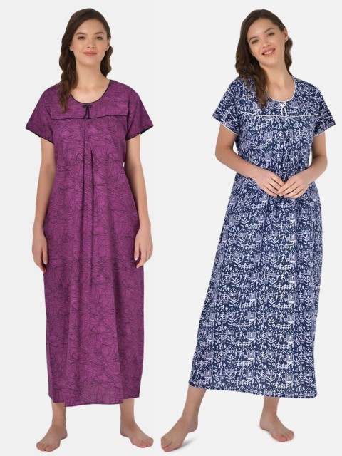

Klamotten Set-2 Purple& Blue Printed Maxi Nightdress