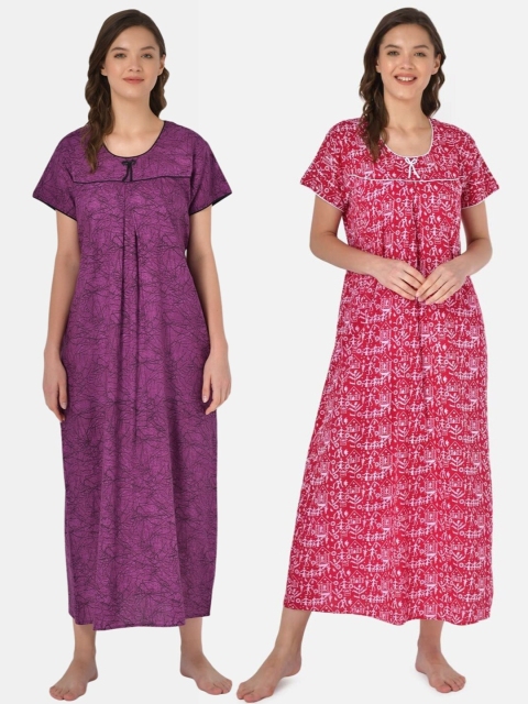 

Klamotten Set-2 Purple& Red Printed Maxi Nightdress