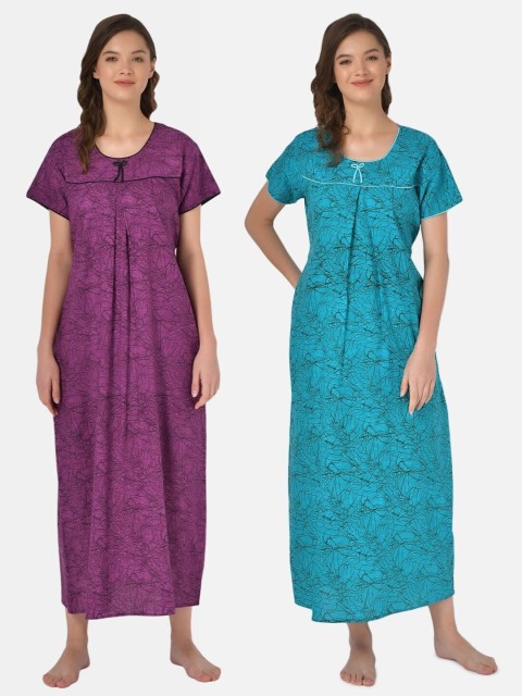 

Klamotten Set-2 Purple& Blue Printed Maxi Nightdress