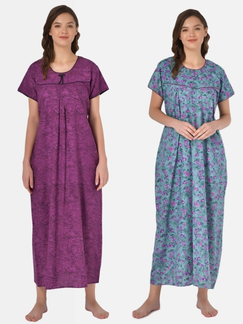 

Klamotten Set-2 Purple& Blue Printed Maxi Nightdress