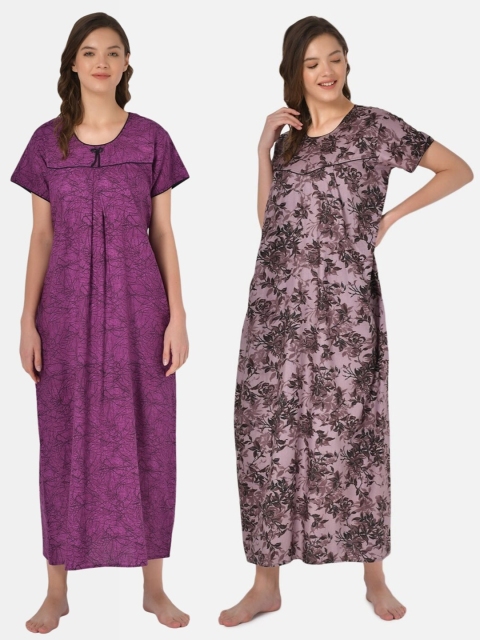 

Klamotten Set-2 Purple Printed Maxi Nightdress