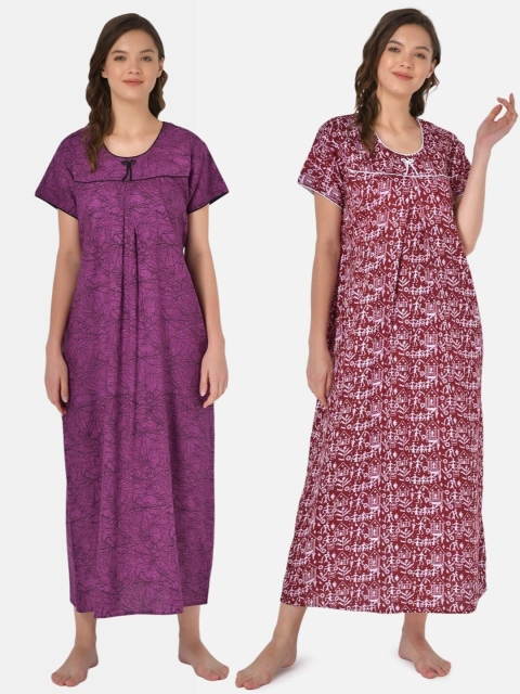 

Klamotten Set-2 Purple& Maroon Printed Maxi Nightdress