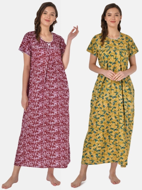 

Klamotten Set-2 Maroon& Green Printed Maxi Nightdress