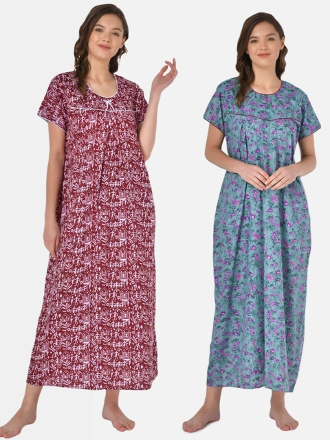

Klamotten Set-2 Maroon Printed Maxi Nightdress