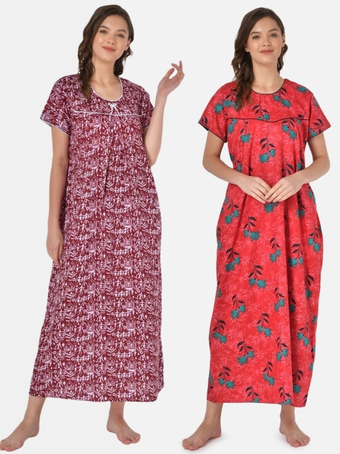 

Klamotten Set-2 Maroon& Red Printed Maxi Nightdress