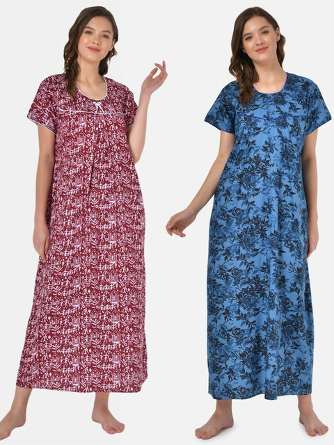 

Klamotten Set-2 Maroon Printed Maxi Nightdress