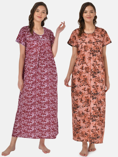 

Klamotten Set-2 Maroon Printed Maxi Nightdress