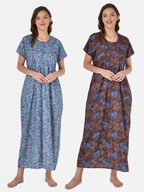 

Klamotten Set of 2 Printed Pure Cotton Maxi Nightdresses, Blue