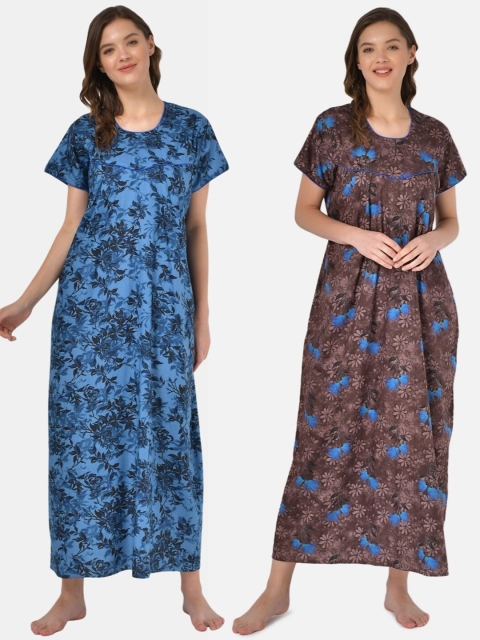 

Klamotten Set of 2 Printed Pure Cotton Maxi Nightdresses, Blue