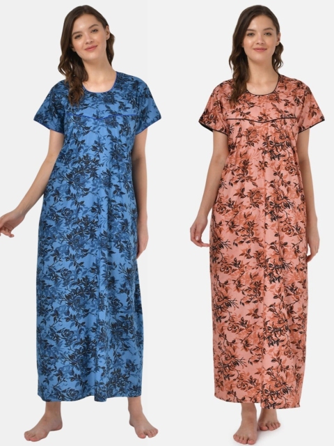

Klamotten Set of 2 Printed Pure Cotton Maxi Nightdresses, Blue