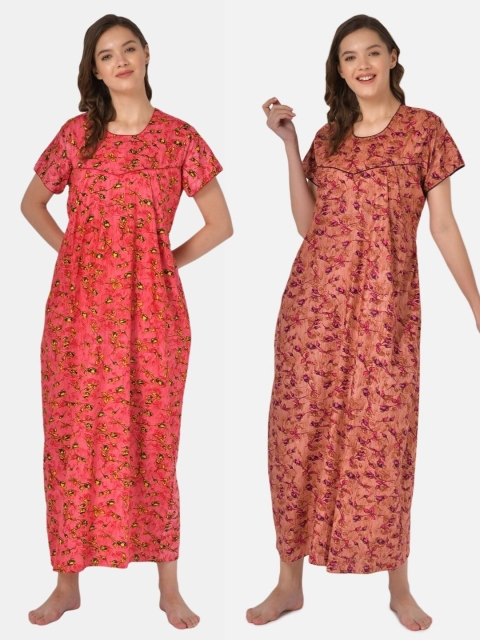

Klamotten Set of 2 Printed Pure Cotton Maxi Nightdresses, Red