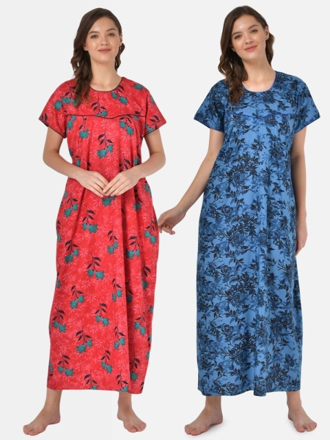 

Klamotten Set of 2 Printed Pure Cotton Maxi Nightdresses, Red