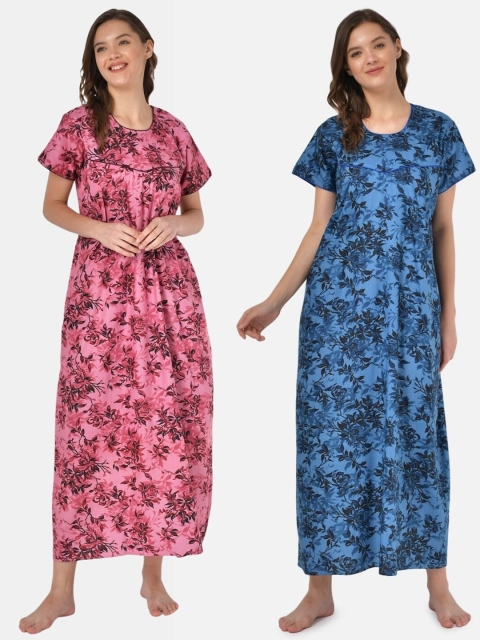 

Klamotten Set of 2 Printed Pure Cotton Maxi Nightdresses, Pink