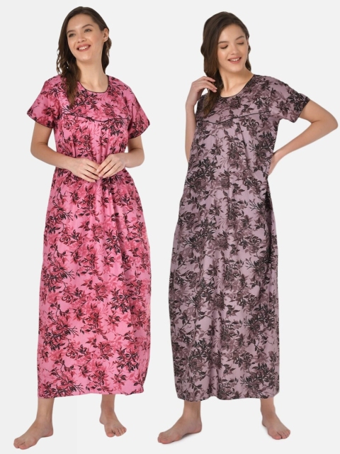 

Klamotten Set of 2 Printed Pure Cotton Maxi Nightdresses, Pink