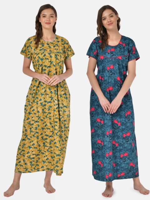 

Klamotten Set of 2 Printed Pure Cotton Maxi Nightdresses, Beige