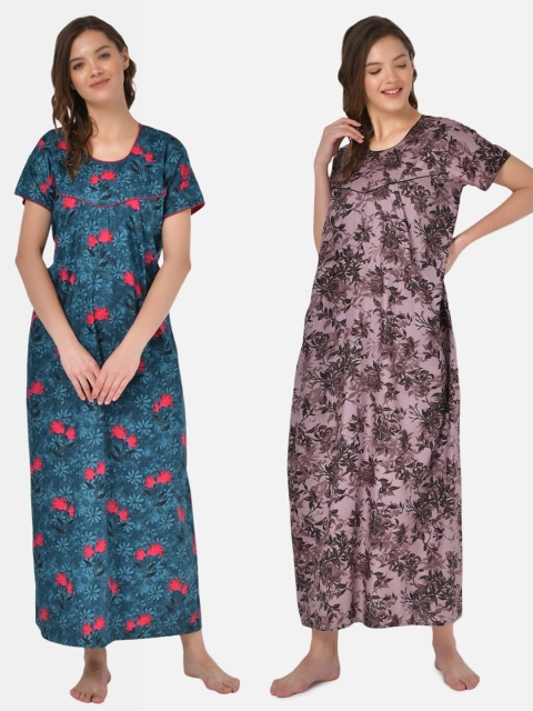 

Klamotten Set of 2 Printed Pure Cotton Maxi Nightdresses, Blue