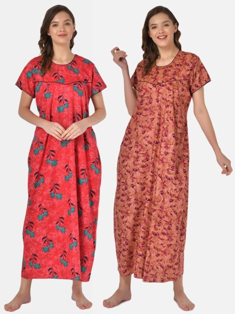 

Klamotten Set of 2 Printed Pure Cotton Maxi Nightdresses, Red