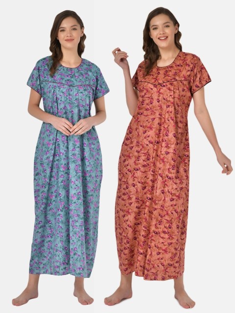 

Klamotten Set of 2 Printed Pure Cotton Maxi Nightdresses, Blue