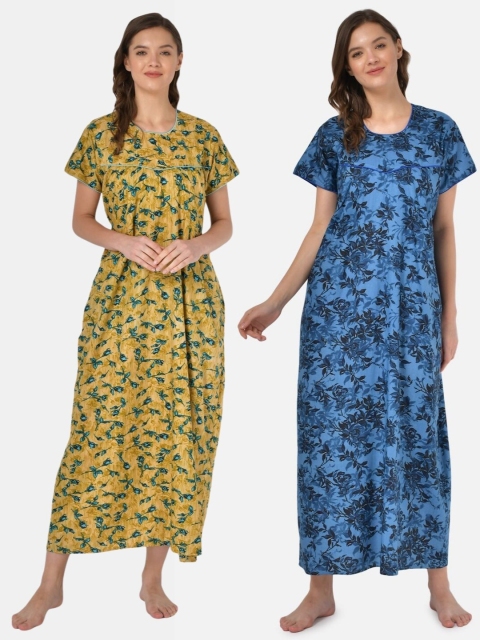 

Klamotten Pack of 2 Printed Pure Cotton Maxi Nightdress, Yellow