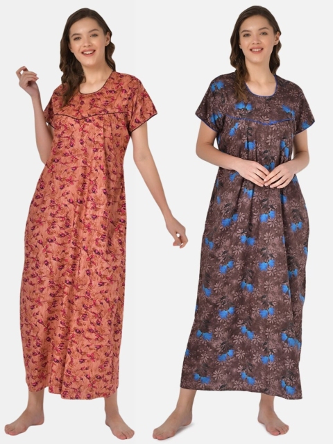 

Klamotten Pack of 2 Printed Pure Cotton Maxi Nightdress, Brown