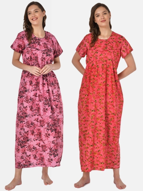 

Klamotten Pack of 2 Printed Pure Cotton Maxi Nightdress, Pink