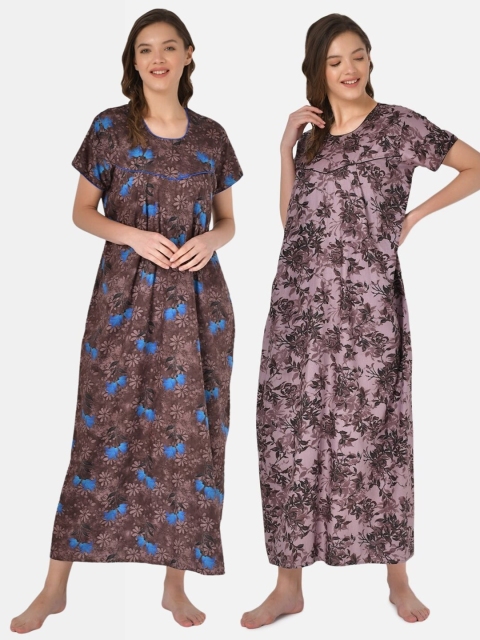 

Klamotten Pack of 2 Printed Pure Cotton Maxi Nightdress, Brown