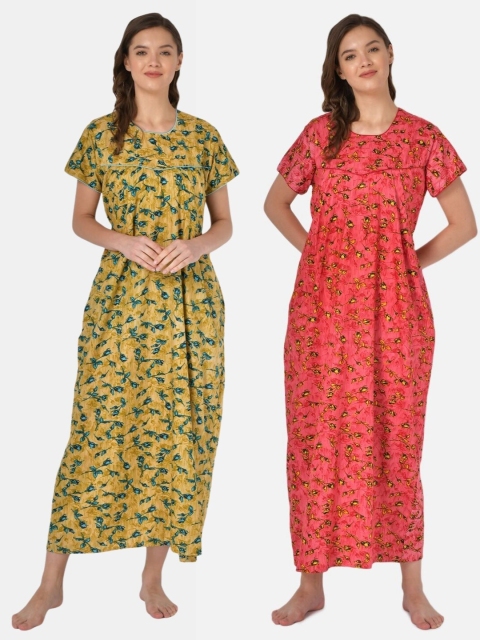 

Klamotten Pack of 2 Printed Pure Cotton Maxi Nightdress, Yellow