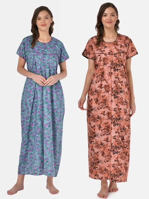 

Klamotten Pack of 2 Printed Pure Cotton Maxi Nightdress, Brown