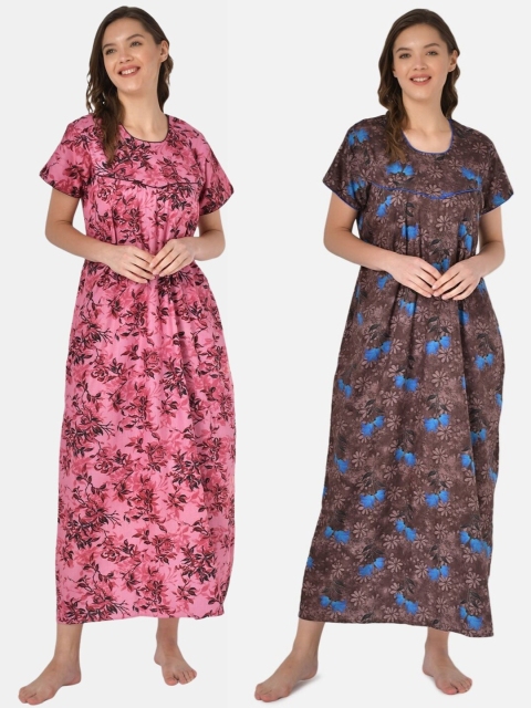 

Klamotten Pack of 2 Printed Pure Cotton Maxi Nightdress, Pink
