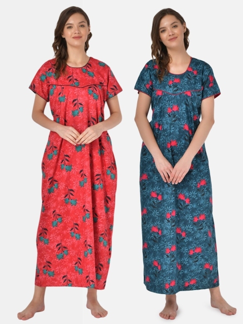 

Klamotten Pack of 2 Printed Pure Cotton Maxi Nightdress, Red
