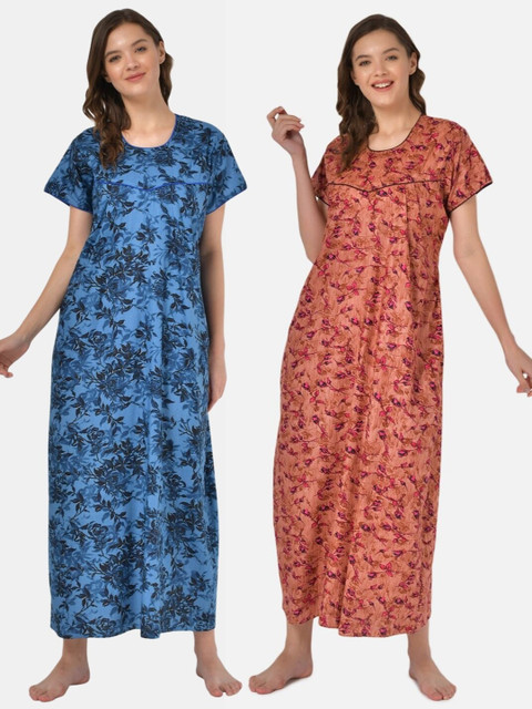 

Klamotten Pack of 2 Printed Pure Cotton Maxi Nightdress, Navy blue