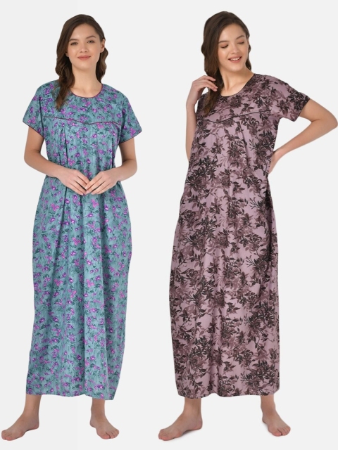 

Klamotten Pack of 2 Printed Pure Cotton Maxi Nightdress, Blue