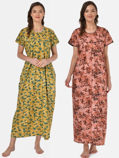 

Klamotten Pack of 2 Printed Pure Cotton Maxi Nightdress, Yellow