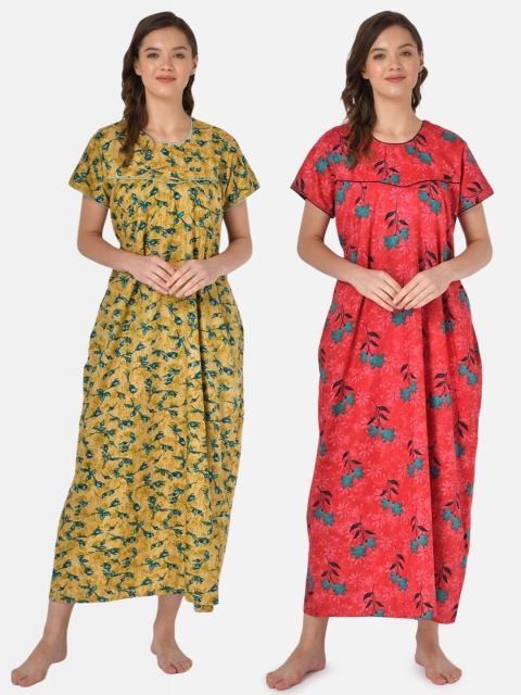 

Klamotten Pack of 2 Printed Pure Cotton Maxi Nightdress, Yellow