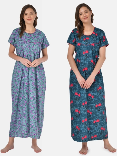 

Klamotten Pack of 2 Printed Pure Cotton Maxi Nightdress, Blue