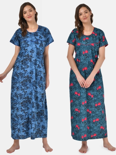 

Klamotten Pack of 2 Printed Pure Cotton Maxi Nightdress, Navy blue