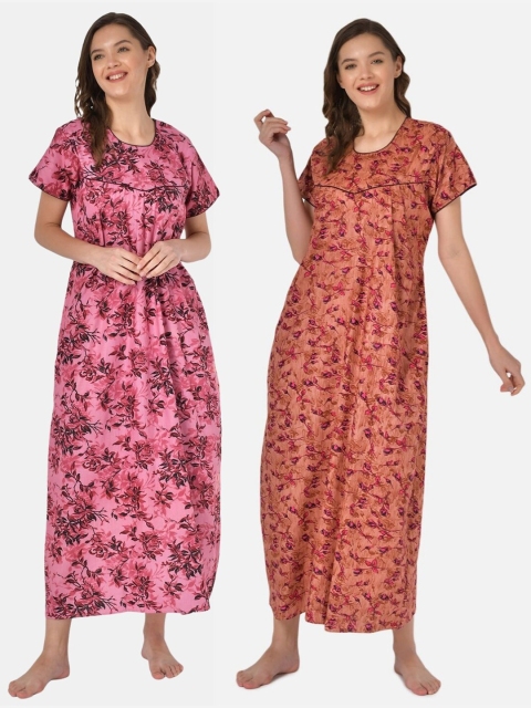 

Klamotten Pack of 2 Pink Printed Pure Cotton Maxi Nightdress